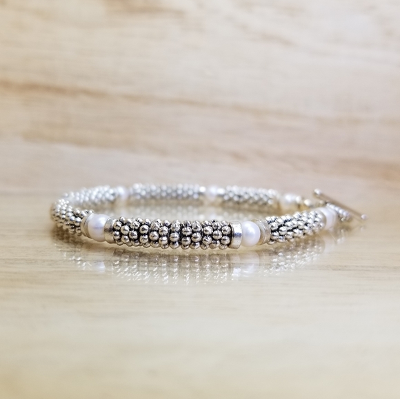 Beaded Pearl & Silver Gemstone Toggle Bracelet by Vicky Beeds - Picture 4 of 14